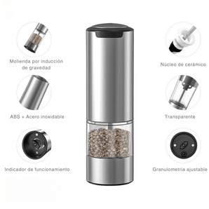 Molino de especias eléctrico de acero Inoxidable USB-C LED